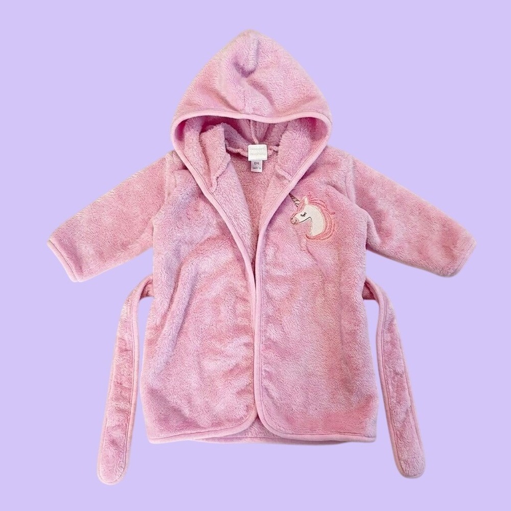 Pink Unicorn Hooded Plush Fleece Bathrobe Baby Girls 12-18 Months